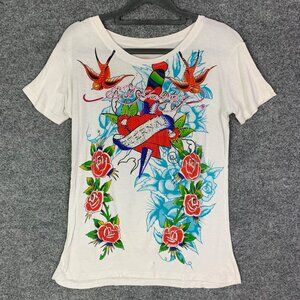 Vintage ED HARDY Y2K Bird Rose Tattoo‎ Graphic Short Sleeve Tee Size M